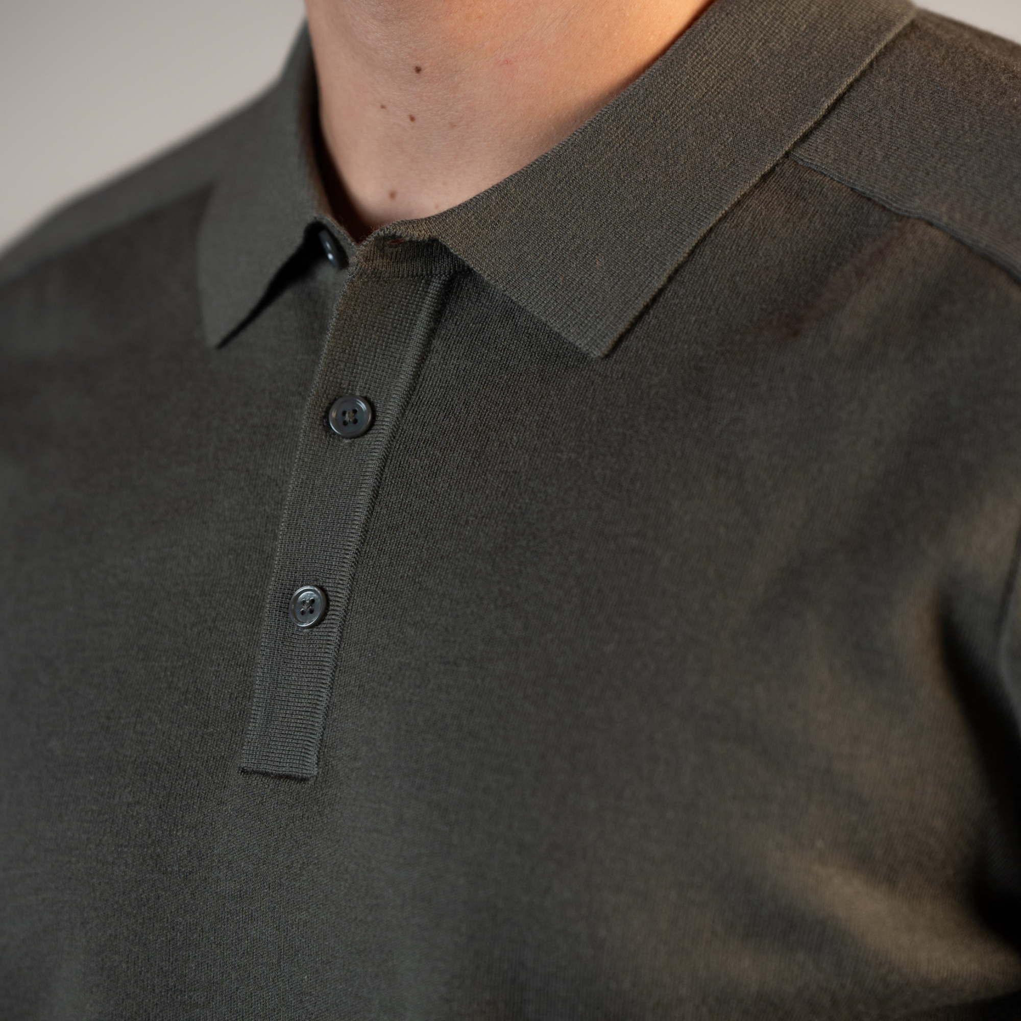 Merino Wool Knitted Long Sleeve Polo